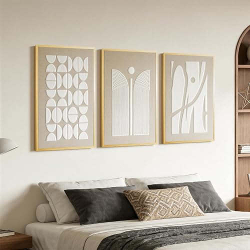Modern Abstract Wall Art Bedroom Framed 3D Beige White