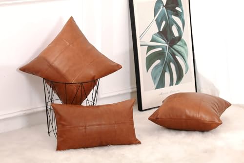 Set of 2 Classic Plaid Faux Leather Decorative Throw Pillow Covers