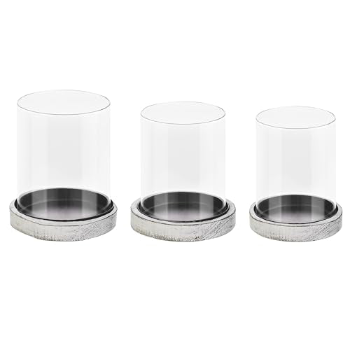 Glass Hurricane Candle Holders with Wooden Base