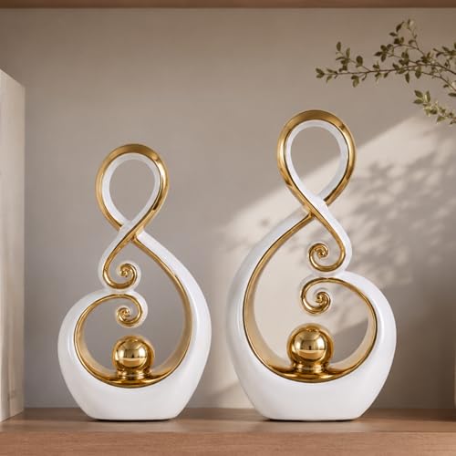 Decor Accent Ceramic Art Mid Century Modern White and Gold Decorations