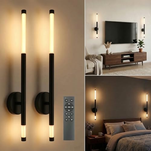 Battery Operated Wall Sconce Set of 2 Peel and Stick with Remote
