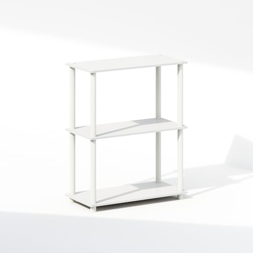 Turn-N-Tube Book Shelf, 3-Tier Bookshelf, Bookcase with Multipurpose Compact Display Rack, 11.6 x 23.6 x 29.6, for Living Room, Bedroom, Home Office, White/White