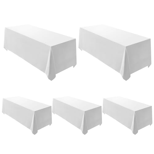 5 Pack 90x156 Inch White Tablecloth for 8 Foot Rectangle Tables (5 Count)