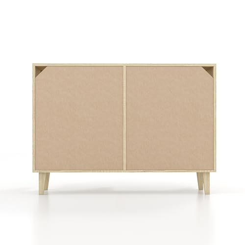 Buffet Storage Cabinet with Rattan Decorating 4 Doors Living Room Kitchen Sideboard 48.43 x 34.65 x 15 inch