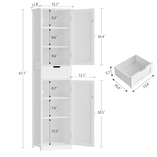 66.9" Tall Bathroom Storage Cabinet with 2 Doors & 1 Drawer