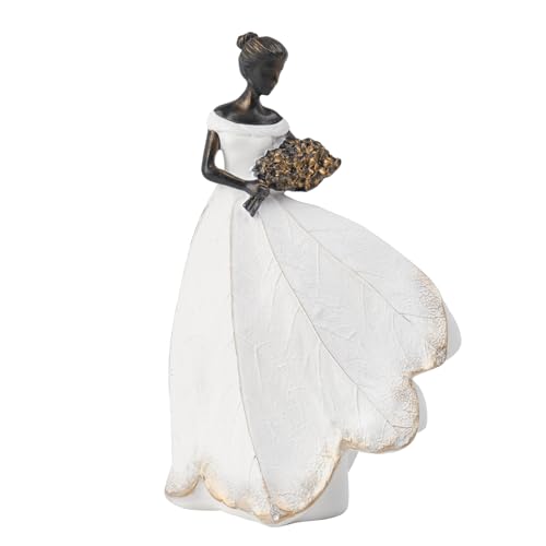 Fairy Statue White Leaf Angel Girls Resin 7.5 x 4.5 x 11.5 Inch