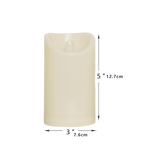 Waterproof Outdoor Battery Operated Flameless Candles with Auto Timer Flickering Plastic Resin Electric LED Pillar Lights for Lantern Patio Garden Wedding Party Decorations 3x5 Inches Ivory 2 Pack (2 Count)