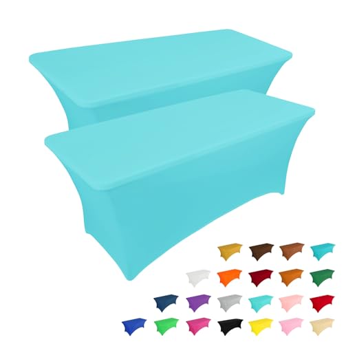 2 Pack 4FT Table Cloth for Rectangular Spandex Blue Mist Cover (2 Count)