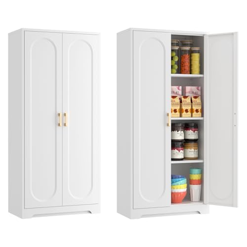 60" White Metal Kitchen Pantry Storage Cabinet with Doors and Shelves