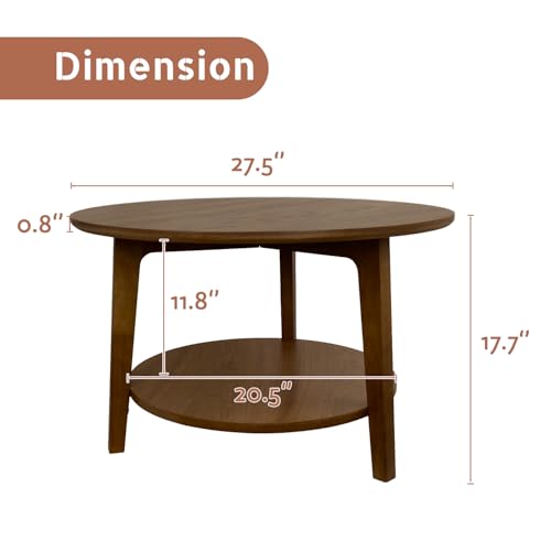 2 Tier Round Coffee Table Wood Nesting Side Table