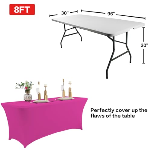 2 Pack 8FT Table Cloth for Rectangular Spandex Fuchsia Table Cover (2 Count)