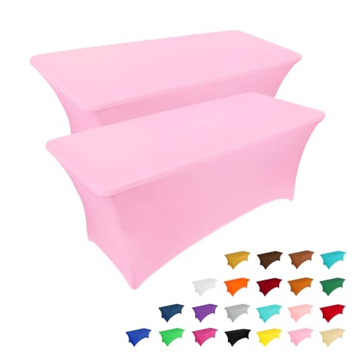 2 Pack 8FT Table Cloth for Rectangular Spandex Pink Table Cover (2 Count)