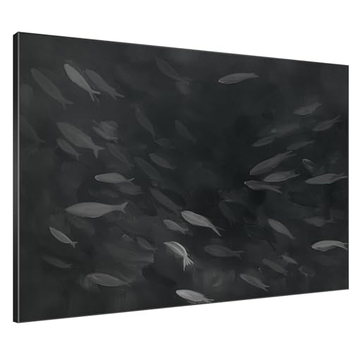 60"x72" Extra Large Framed Wall Art Monochrome Fish Silhouettes Illustration for Home Living Room Bedroom Decor