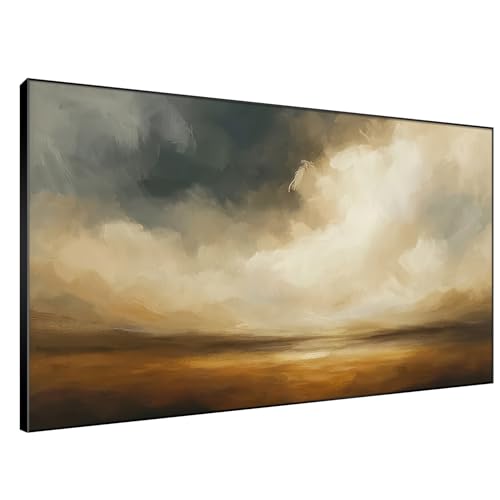 46"x72" Extra Large Framed Wall Art Golden Horizon Dramatic Abstract Landscape Illustration for Home Living Room Bedroom Decor