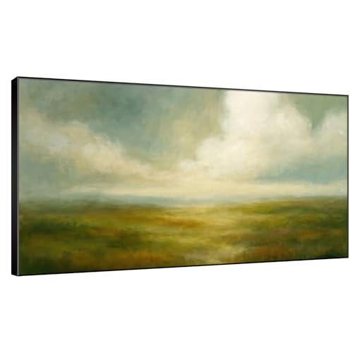 36"x60" Extra Large Framed Wall Art Soft Pastel Hills Dreamy Landscape Illustration for Home Living Room Bedroom Decor