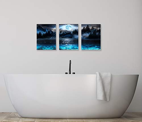 Wall Decorations For Living Room Moon Deer Ocean Landscape Picture Teen Room Decor Wall Art For Bedroom Modern Decor 3 Piece Framed Ready To Hang Moon Wall Art 3 Piece Wall Art Size 12x16 Each Panel