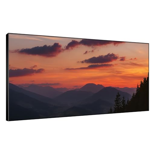 36"x72" Extra Large Framed Wall Art Scenic Sunset Over Mountain Range with Glowing Sky for Home Living Room Bedroom Decor