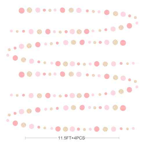 Champagne Gold Rose Pink Polka Dot Garland Champagne Dusty Pink Circle Dot Hanging Streamer Banner for Birthday Bridal Shower Wedding Engagement Retirement Boho Party Decorations Supplies