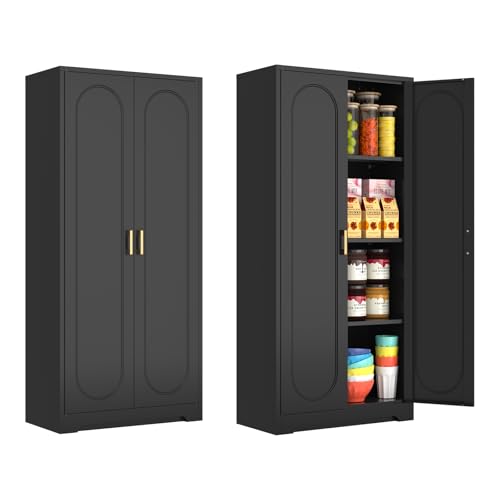 60" Black Metal Kitchen Pantry Storage Cabinet with Doors and Shelves
