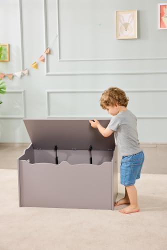 Kids Wooden Toy Storage Chest with Safety Lid