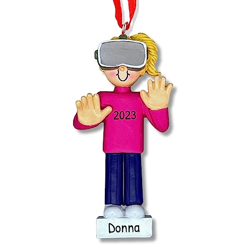 Personalized Virtual Reality Female Blonde Christmas Ornament