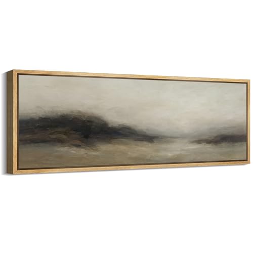 Large Framed Canvas Print Wall Art Foggy Mountain Horizon Landscape Neutral Tones Abstract Illustrations Decorative Colorful for Bedroom