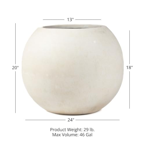 Ash & Ember 24" Round Sphere Satin Ivory Planter
