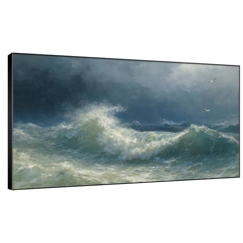 30"x60" Extra Large Framed Wall Art Dramatic Ocean Waves with Stormy Sky and Seagulls for Home Living Room Bedroom Decor