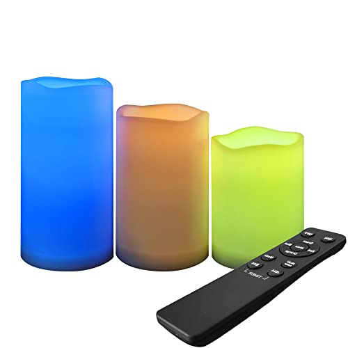 Color Changing Outdoor Battery Operated Flameless Candles with Remote 3 PCS