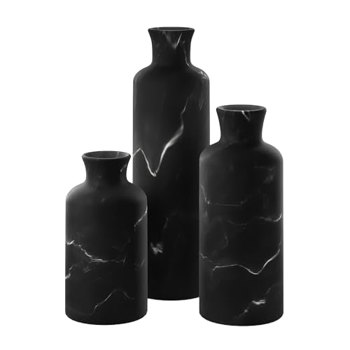 Black Marble Look 3pc Vase Set (3 Count)