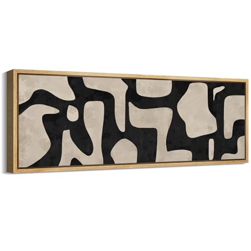 Large Framed Canvas Print Wall Art Abstract Contours Black and White Illustrations Antique Retro Fine Art Illustrations Decorative Colorful for Bedroom