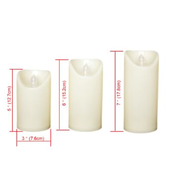Outdoor Battery Operated Flameless LED Pillar Candles Remote Timer 3 Pack (3 Count)