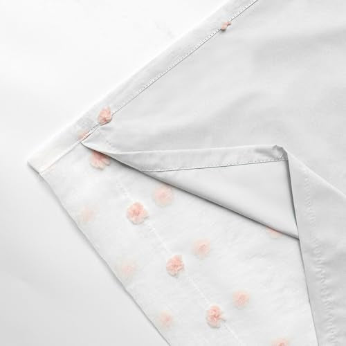 100% Blackout Curtains for Nursery Thermal Insulated Pink Pom Pom Curtains 72 Inch Length for Girls Bedroom 2 Panels Grommet White Sheer Curtains for Dining Room Door (30 Count)