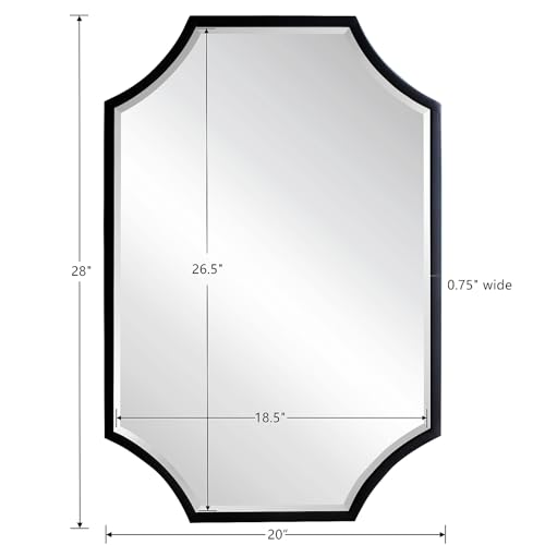 20"x28" Scalloped Black Bathroom Mirror for Wall Mount
