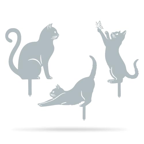 I 3 Pack Steel Cat Garden Decor I Outdoor Yard Decorations I Gift for Cat Lovers I Lawn Ornaments and Statues I Garden Signs Decorative Outdoor