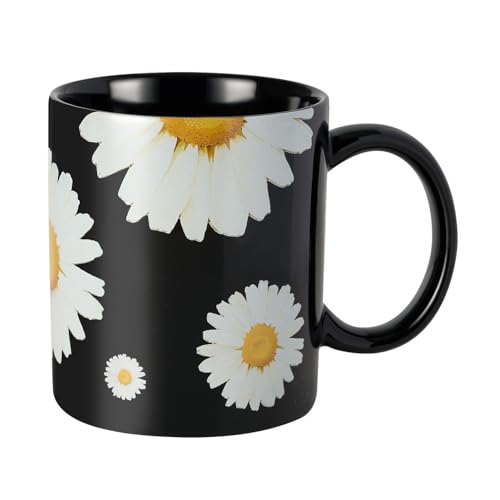 12Oz Daisy floral Black Ceramic Mug