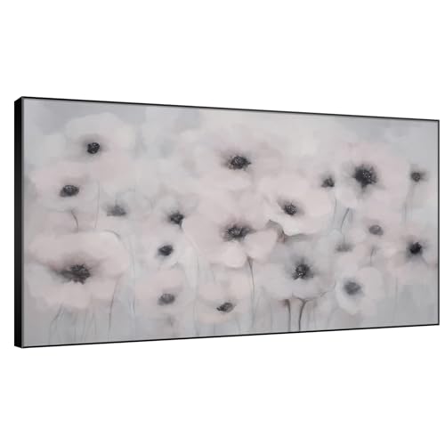 30"x60" Extra Large Framed Wall Art Soft White Poppies Watercolor Floral