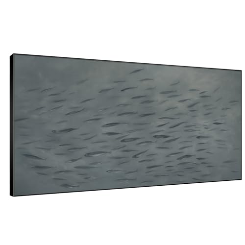 36"x72" Extra Large Framed Wall Art Gray School of Fish Minimalist Ocean