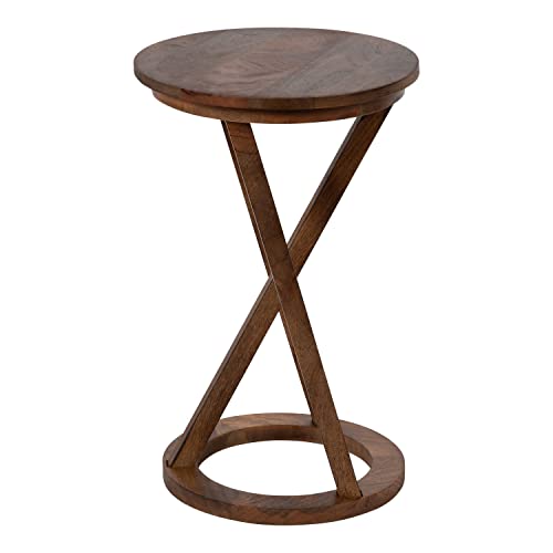 Aja Modern Side Table; 15 x 15 x 23; Walnut Brown; Decorative Modern Geometric Wood Bedroom Nightstand Table with Round Tabletop and Unique Slanted Legs