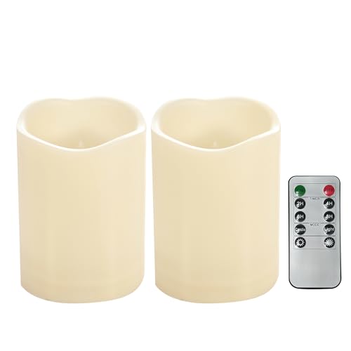 Outdoor Battery Operated Flameless Candles with Remote Timer D3”xH4” 2 Pack (2 Count)