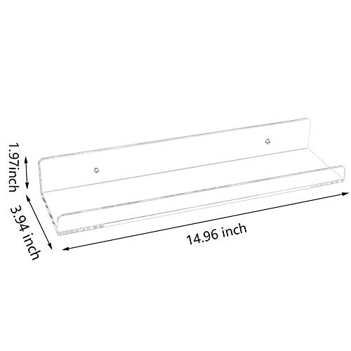 Clear Acrylic Shelves 15" Floating Wall Mount Ledge Display Bookshelf 6Pack (6 Count)