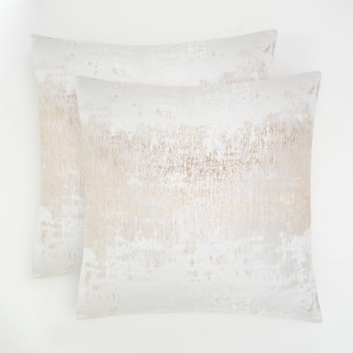 Cream Champagne Metallic Jacquard Pillow Covers 20x20 Pack of 2 Velvet Back Modern Glam Sofa Decor (2 Count)