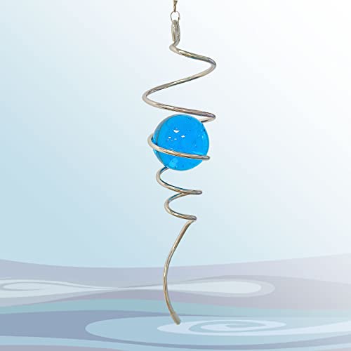 Gazing Ball Spiral Decorative Wind Spinner Tail with Blue Glass Orb