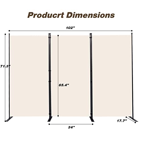 Room Divider 3 Panel Folding Privacy Screens with Wider Feet