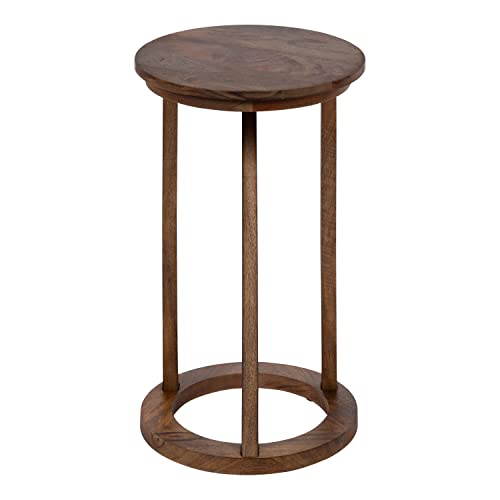 Aja Modern Side Table; 15 x 15 x 23; Walnut Brown; Decorative Modern Geometric Wood Bedroom Nightstand Table with Round Tabletop and Unique Slanted Legs