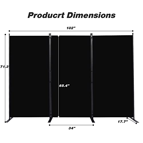 Room Divider 3 Panel Folding Privacy Screens with Wider Feet