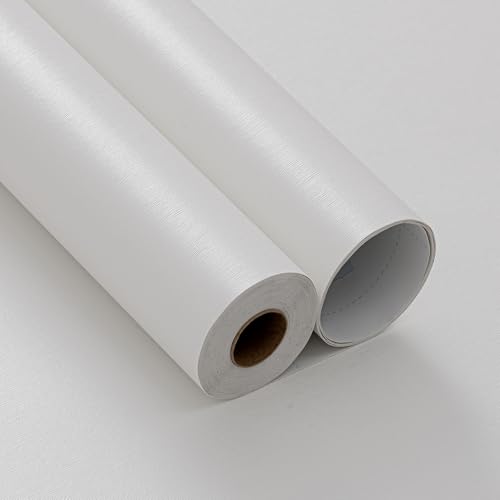 Grasscloth White Peel and Stick Wallpaper 20.8"x394" Thick Slight Embossed Linen Textured Wall Paper Self (56.7 Sq Ft)