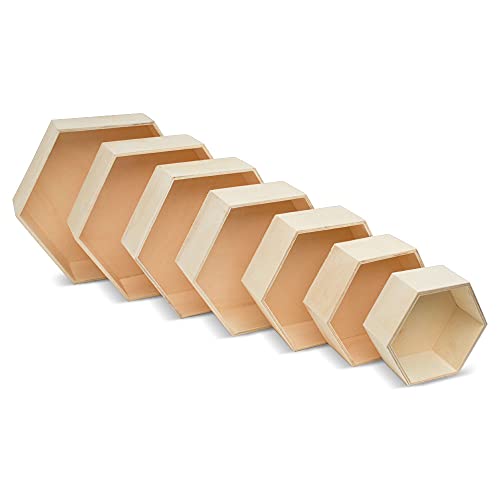 Wooden Hexagon Floating Shelves with Backs (14 Count)
