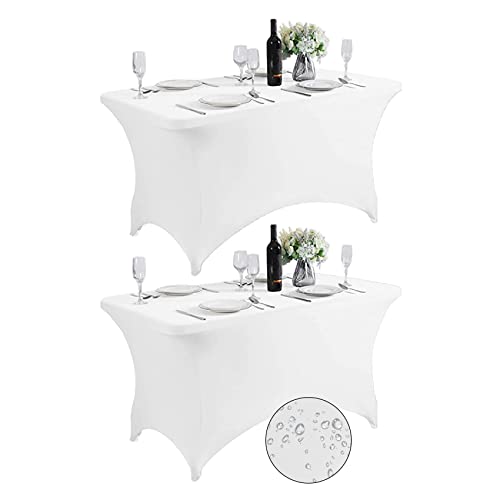 2Pack Waterproof Spandex Table Cover for 4FT Table Universal Fitted Stretch Tablecloth for Party (2 Count)