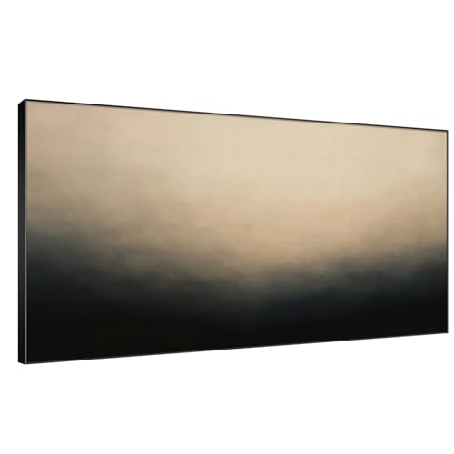 24"x46" Extra Large Framed Wall Art Soft Cream and Dark Abstract Landscape Illustration for Home Living Room Bedroom Decor